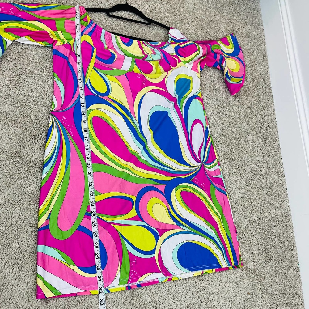 Bright Multi-Color Off-Shoulder Mini Dress - Picture 7 of 9
